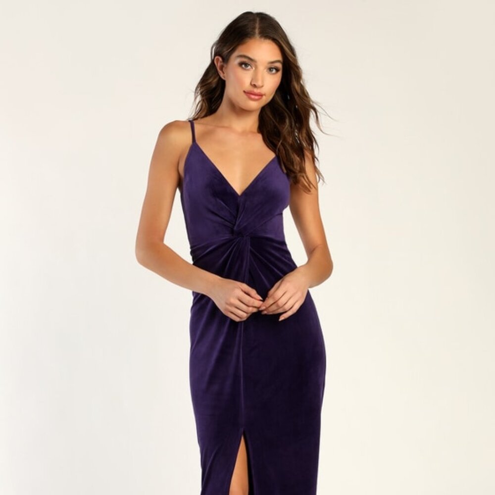 Lulus Twisted Attraction Purple Velvet Twist-front Maxi Dress - Size M